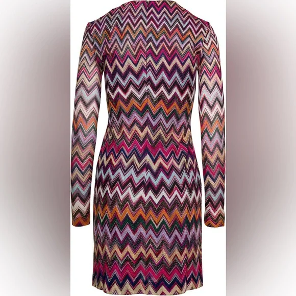 Missoni Zig Zag Lame Multicolor Raschel Midi Dress Long Sleeves sz 46 - Picture 2 of 11